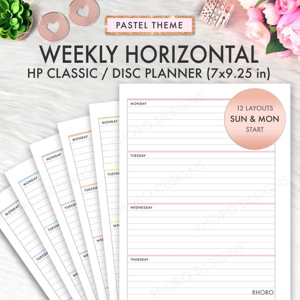 Classic Happy Planner Inserts, Happy Planner Inserts Printable, Weekly Horizontal Undated Happy Planner Printable Inserts Weekly Pastel Pink