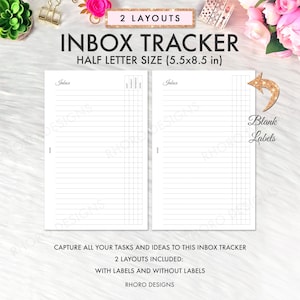 Half Letter Planner Inserts Printable, Inbox Tracker Insert, Half Letter Printable, Half Letter Planner Inserts, Inbox System Printable PDF