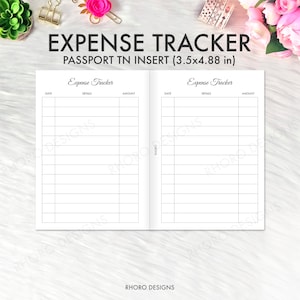 Passport Travellers Notebook Printable, Expense Tracker, Expense Log Tracking, Passport Size Traveler's Notebook, TN Passport Size Inserts