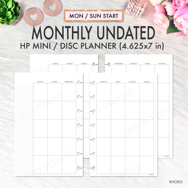 MINI HAPPY PLANNER Inserts, Happy Planner Printable Inserts, Monthly Undated Inserts, Mambi Mini, Happy Planner Printable Inserts Month