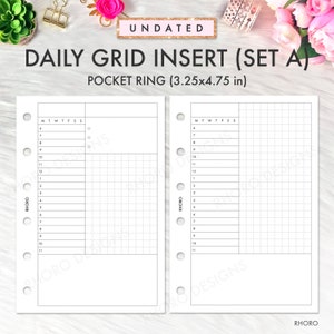 Pocket Rings Inserts, Daily Grid Set A, Pocket Rings Printables, Printable Pocket Ring Planner Insert Filofax Pocket Foxy Fix Pocket PDF