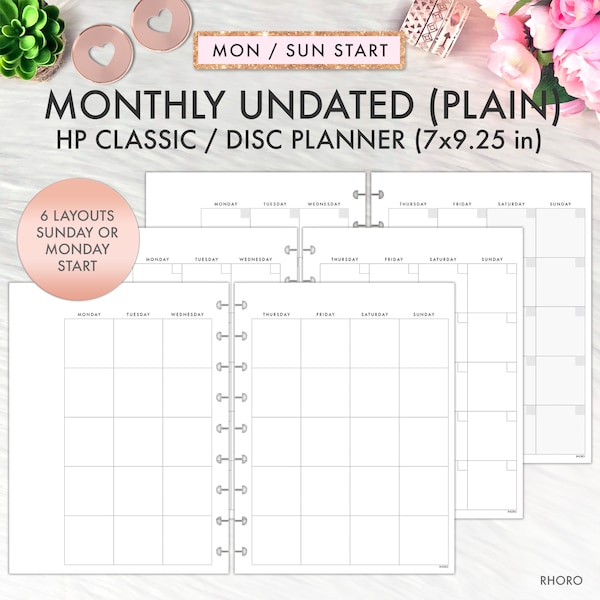 Happy Planner Classic Inserts, Monthly Plain Blank Inserts, Classic Happy Planner Inserts Printable, Happy Planner Classic Monthly Refill