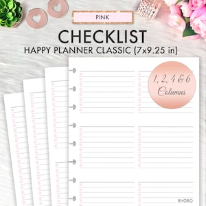 CLASSIC Happy Planner CHECKLIST Printable Inserts, To Do Classic Happy Planner Printable, Mambi Classic, Happy Planner Printable Inserts