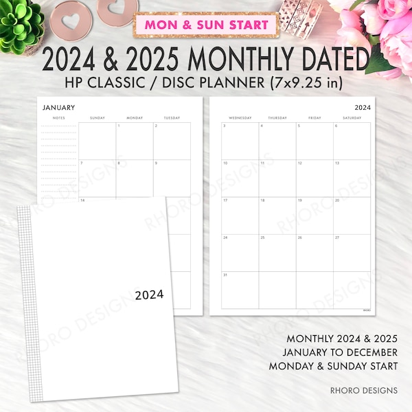 2024 2025 Classic Happy Planner, Monthly Printable, 2024 Calendar Refill, 2024 Happy Planner Refill Printable, Classic Monthly Planner PDF