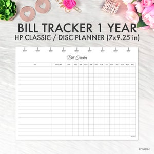 Inserção para impressão do Happy Planner Bill Tracker, Planejador financeiro para planejador discbound, Bill Log Happy Planner Classic Refill Inserção para impressão