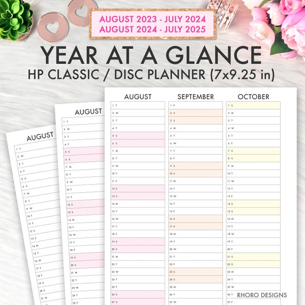 Happy Planner Printable, Teacher Planner Year At A Glance 2023 2024 Classic Happy Planner Inserts, Student Planner Calendar 2023 2024 PDF