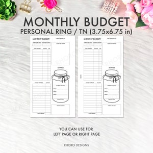 MONTHLY BUDGET Personal Planner Inserts, Budget Finance Tracker Log, Personal Planner Printable, Personal Planner Refills PDF Templates