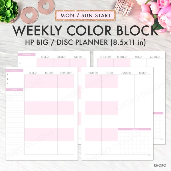 BIG Happy Planner Student Inserts Printable, Weekly Color Block Layout, Happy Planner Student Layout, Student Happy Planner Big Printable