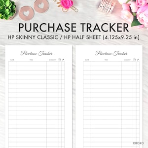 SKINNY CLASSIC Happy Planner Printable Inserts, Purchase Tracker,  Happy Planner Classic Skinny Half Sheet Printable Purchase Log Tracker