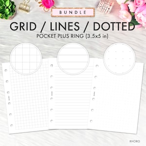 Pocket Plus Inserts Grid, Lines, Dotted Grid Set, Pocket Plus Planner Inserts, Pocket Plus Printable PDF Refill 5mm, Printable Inserts
