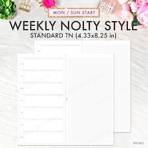 TN Standard Midori Inserts, Nolty, Standard TN Weekly Insert, Regular, Travelers Notebook Inserts Printable, Bullet Journal, Grid Inserts