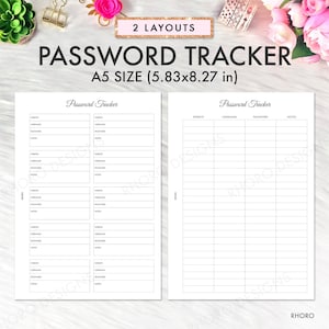 A5 Password Tracker, A5 Planner Inserts Printable, A5 Password Template, Printable Password Tracker, Password Log Keeper, Filofax A5 Kikki K