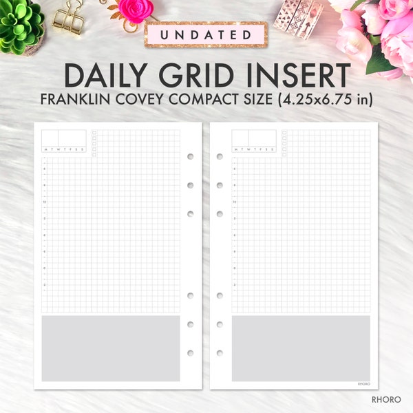 FRANKLIN COVEY Compact Inserts Printable, Hobonichi Style Grid Daily Inserts, Franklin Covey Refill Printable, FC Compact Inserts Refill