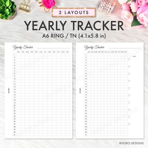 A6 Planner Inserts, A6 Inserts, A6 Printable, A6 Yearly Tracker, Habit Tracker Layout, A6 TN Yearly Tracker Printable PDF, A6 Ring Yearly