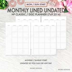 Happy Planner Classic Monthly Printable, Classic Happy Planner Inserts Printable, Monthly Undated Inserts, Monthly Lined, Monthly With Lines