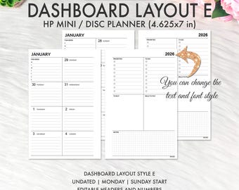 Inserto imprimible de diseño de mini panel de control Happy Planner EDITABLE, insertos de repuesto semanales sin fecha para mini panel de control Happy Planner, diseño de panel E