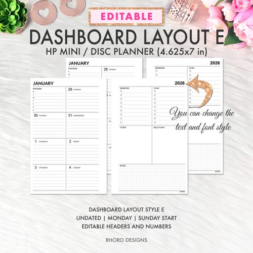 EDITIERBARE Happy Planner Mini Dashboard Layout Druckbare Beilage, Mini Happy Planner Dashboard Week Undatierte Nachfülleinsätze, Dashboard Layout E