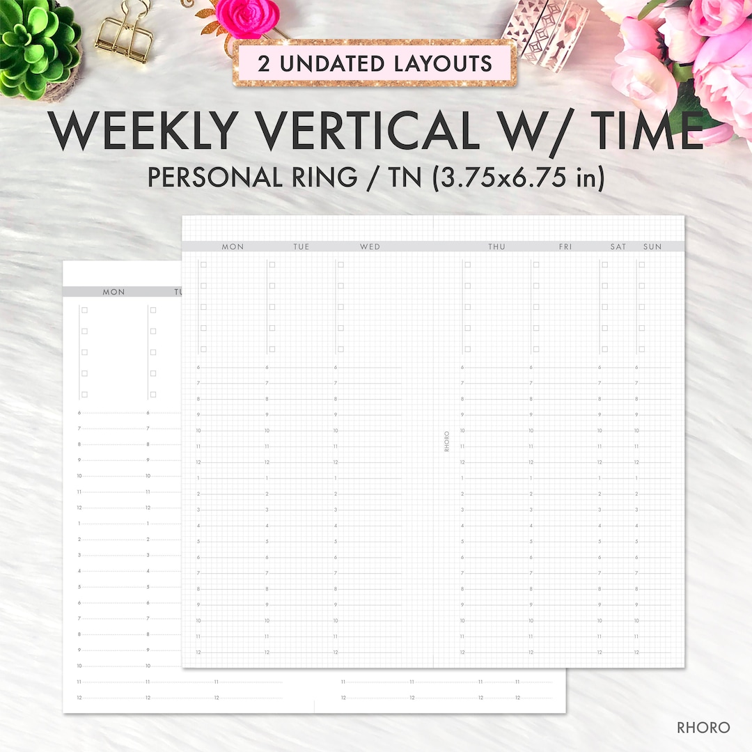 Personal Planner Inserts Printable, Weekly Vertical on 2 Pages Time ...