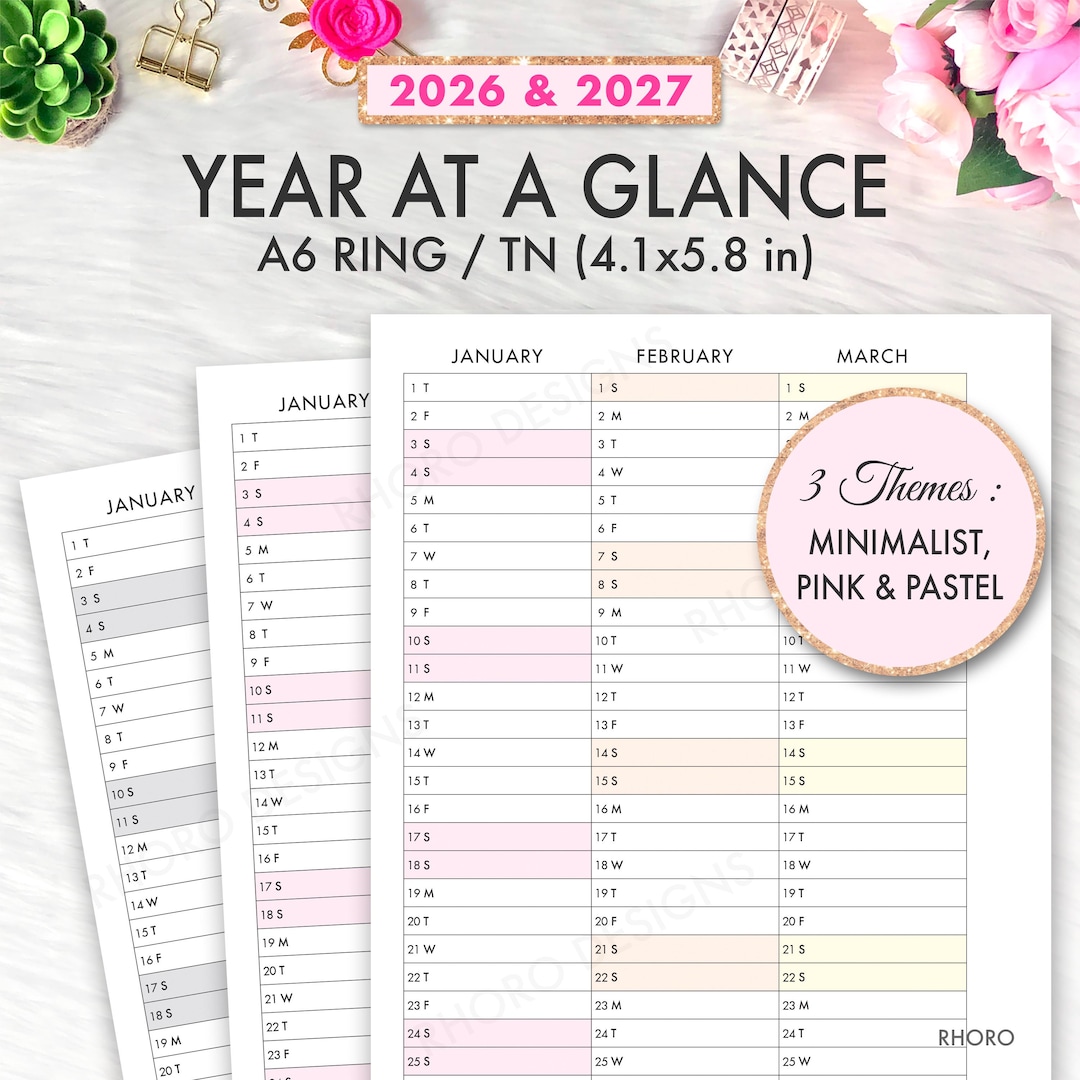 A6 Planner Inserts, 2026 2027 Year at A Glance Calendar Printable ...