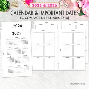 Franklin Covey Inserts Printable 2025 2026 Calendar, Franklin Covey Compact Inserts, Calendar 2025 2026 Printable Insert Planner PDF Refill