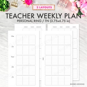 Personal Planner Inserts Printable, Teacher Weekly Plan Printable Inserts, Personal Inserts, Filofax WO2P Student School Layout Inserts PDF