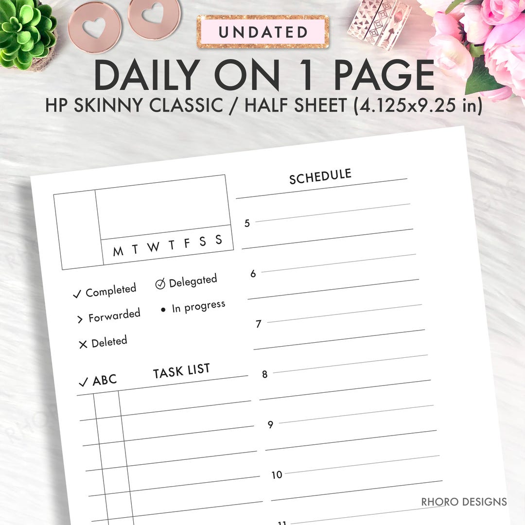 SKINNY CLASSIC Happy Planner Printable Insert, Daily on One Page, DO1P ...