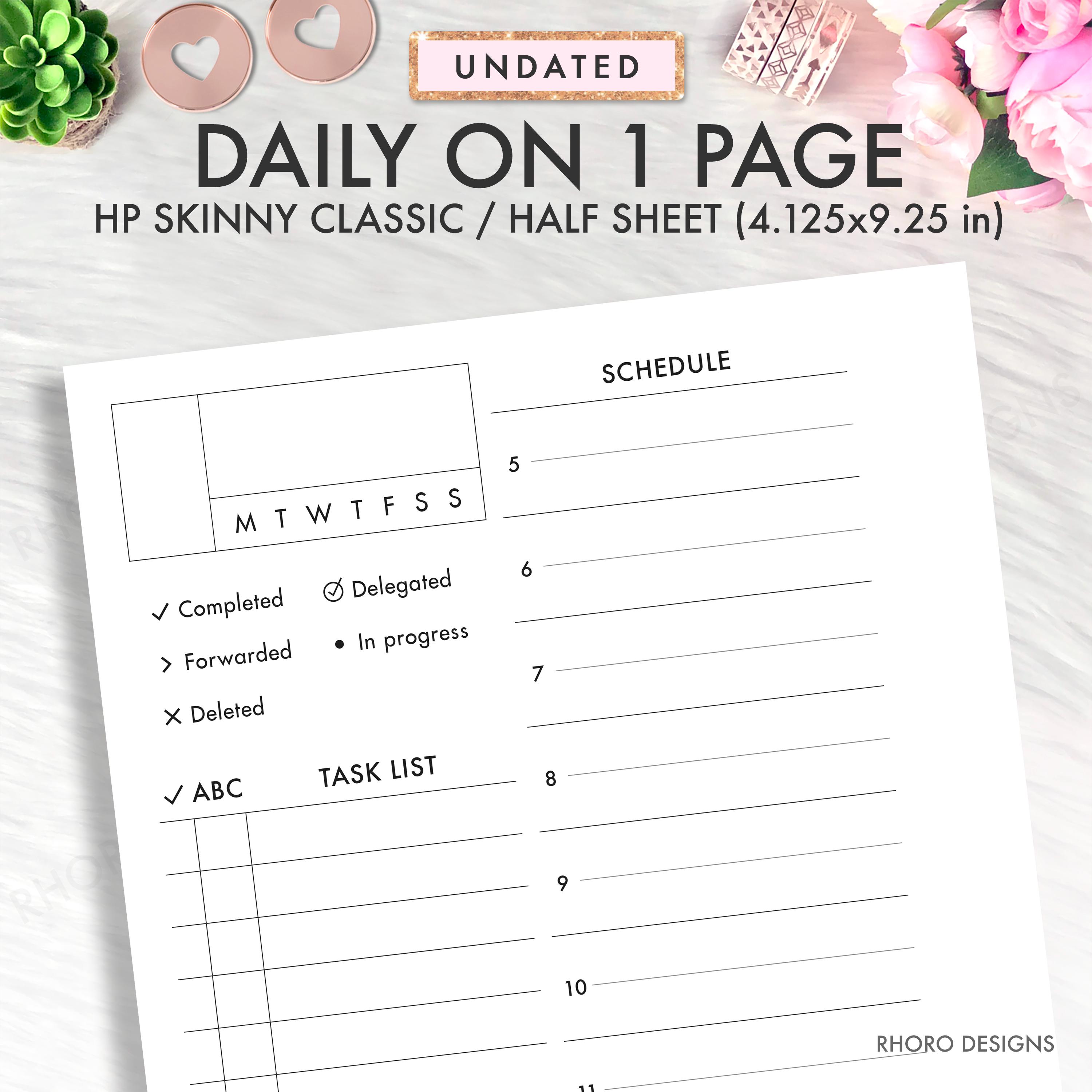 SKINNY CLASSIC Happy Planner Printable Insert, Daily on One Page, DO1P ...