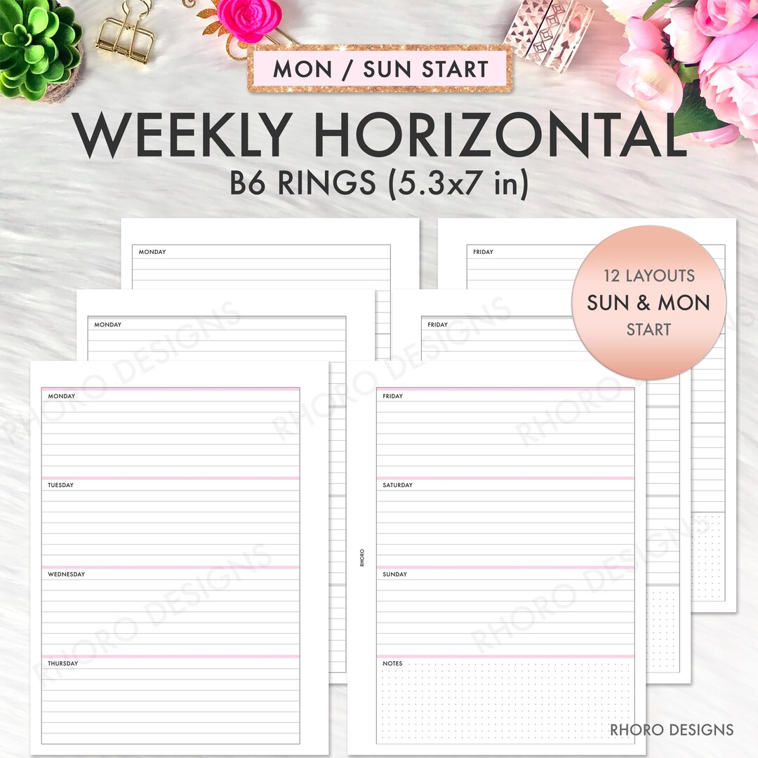 B6 Rings Inserts Printable, B6 Rings Planner Inserts, B6 Rings ...