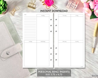 Personal Size Week On Two Pages Printable Planner Inserts, Vertical Box Weekly Planner Refill, Filofax Personal Foxy Fix Inserts Printable