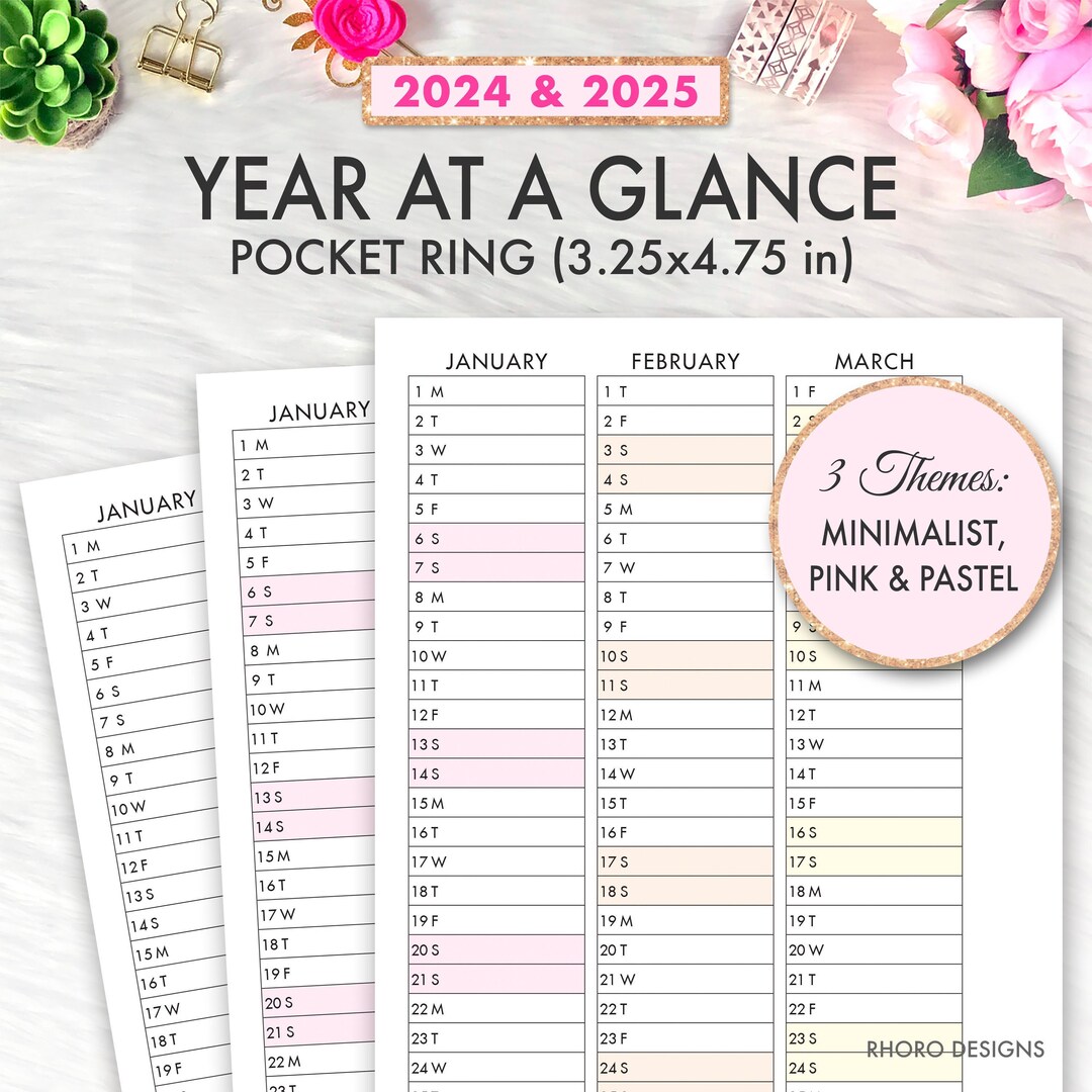 POCKET RINGS Printable Insert Calendar 2025 2025 Year at A Glance