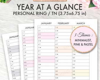 2026 2027 Personal Planner Inserts Printable, Personal Year At A Glance Calendar, Yearly Overview Printable Inserts Filofax Inserts PDF
