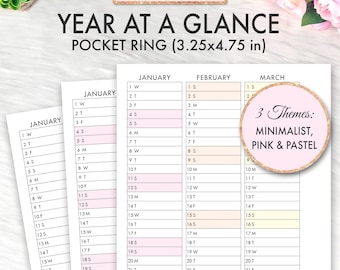 POCKET RINGS Printable Insert Kalender 2025 2026 Jahr auf einen Blick Pocket Planer Printable, Filofax Pocket Refill, Foxy Fix Taschenringe