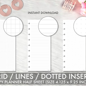 Dot Grid Paper Lined Paper Graph Paper Notebook Journal Dotted Paper Skinny  Classic Half Sheet Happy Planner Mambi PDF Printable Inserts 
