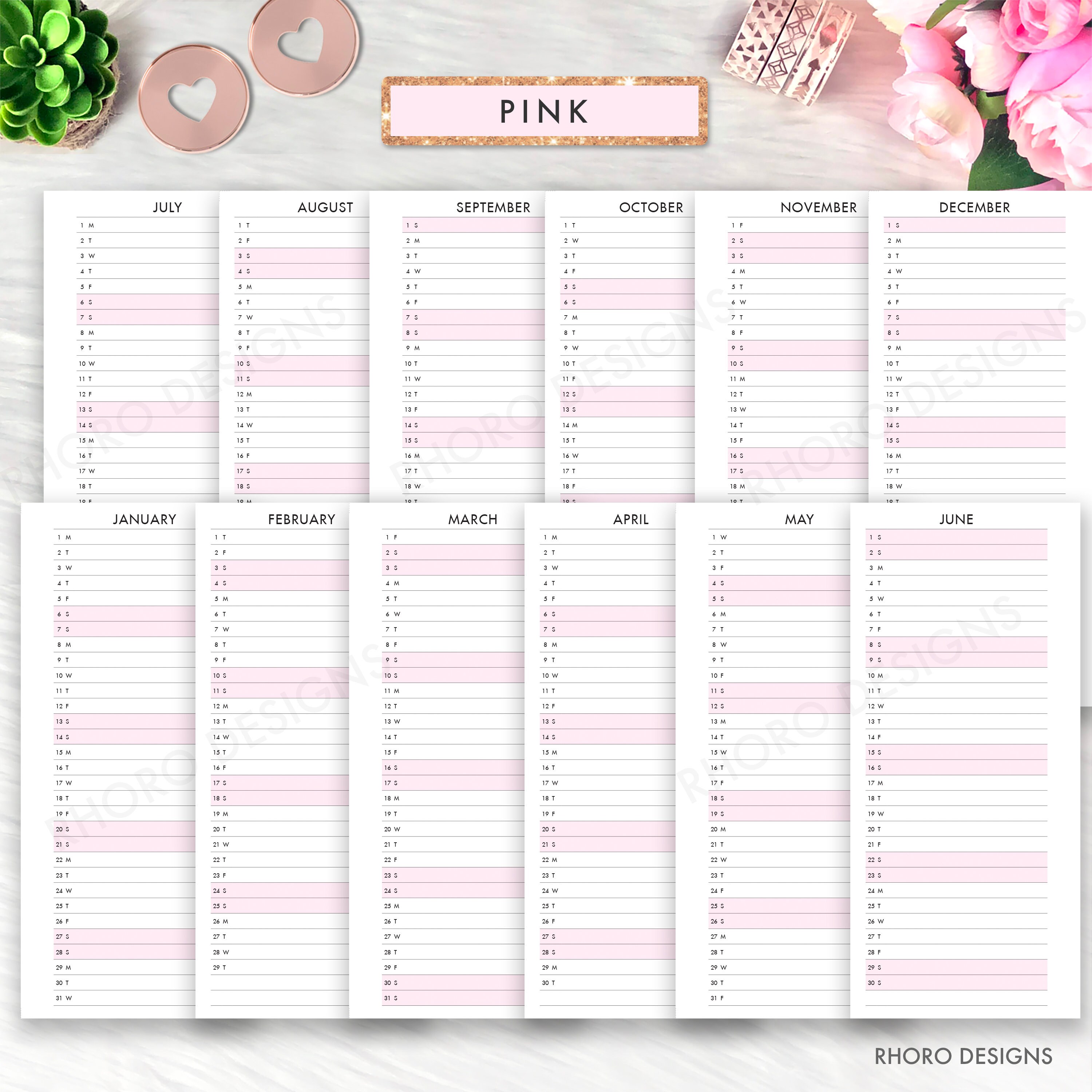 Happy Planner Printable, 2025 2026 Year at A Glance, Skinny Classic
