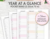 POCKET RINGS Printable Insert Calendar 2025 2026 Year At A Glance Pocket Planner Printable, Filofax Pocket Refill, Foxy Fix Pocket Rings PDF