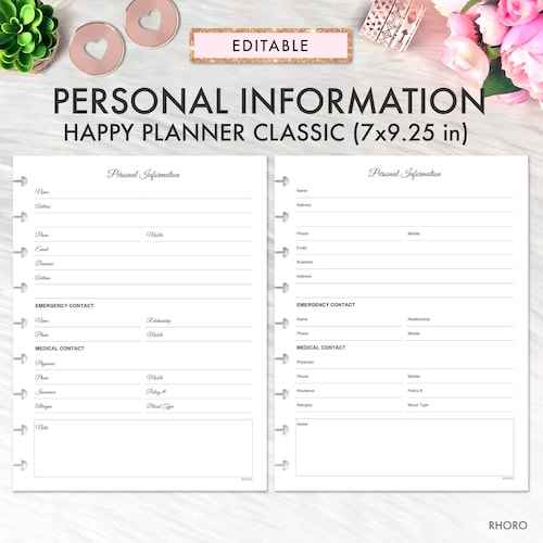 Personal Planner Inserts Printable Personal Information - Etsy