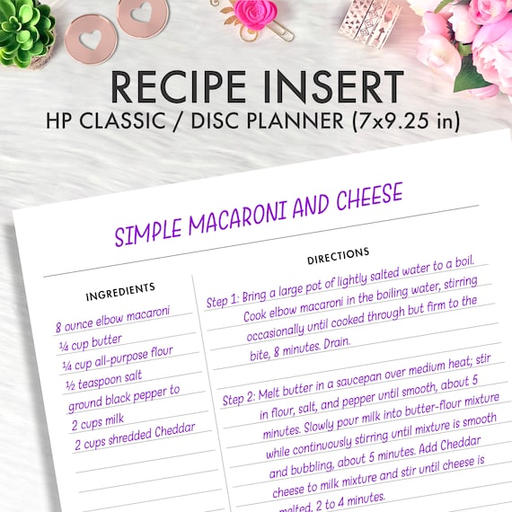 Happy Planner CLASSIC RECIPE Printable Insert Recipe - Etsy