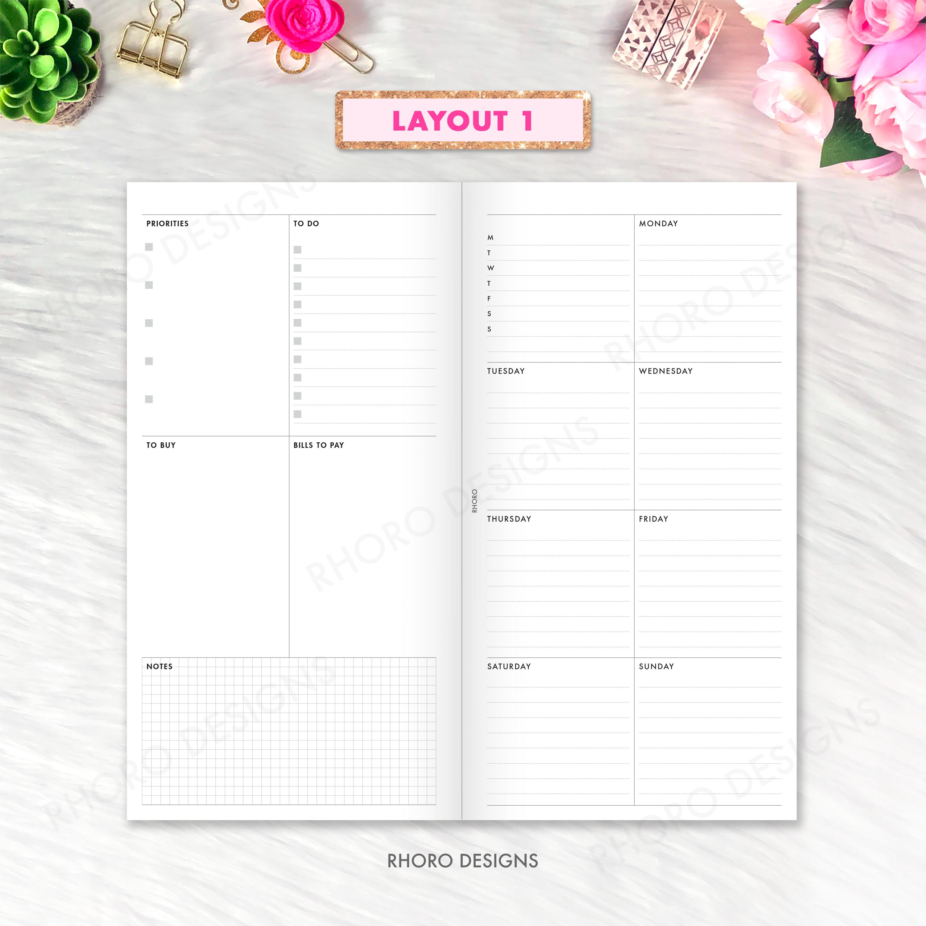 Standard TN Weekly Midori Inserts, Weekly Undated, Travelers Notebook ...