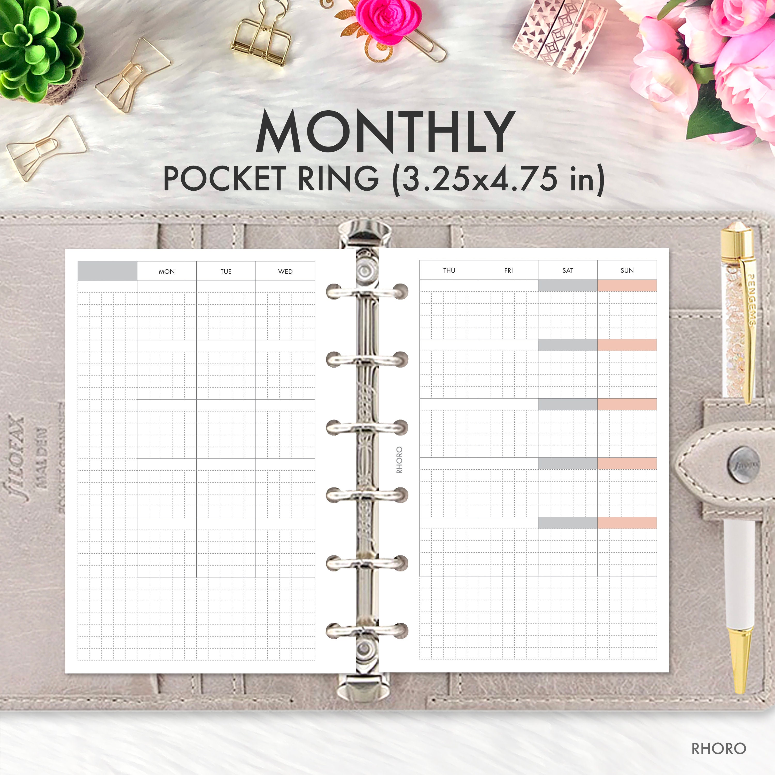 Pocket Ring Size Printable Insert Hobonichi Weeks Printable, Printable ...