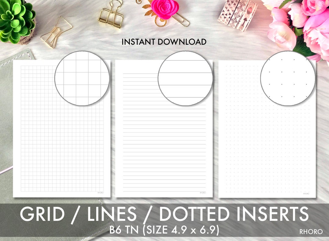 B6 TN Inserts Printable Grid, Lines, Dotted Grid Set, Printable B6 TN ...