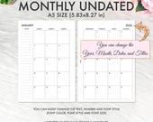 EDITABLE A5 Planner Inserts Printable, A5 Monthly Inserts, A5 Monthly Printable, A5 Monthly Planner Inserts, Filofax A5, Kikki K Large PDF