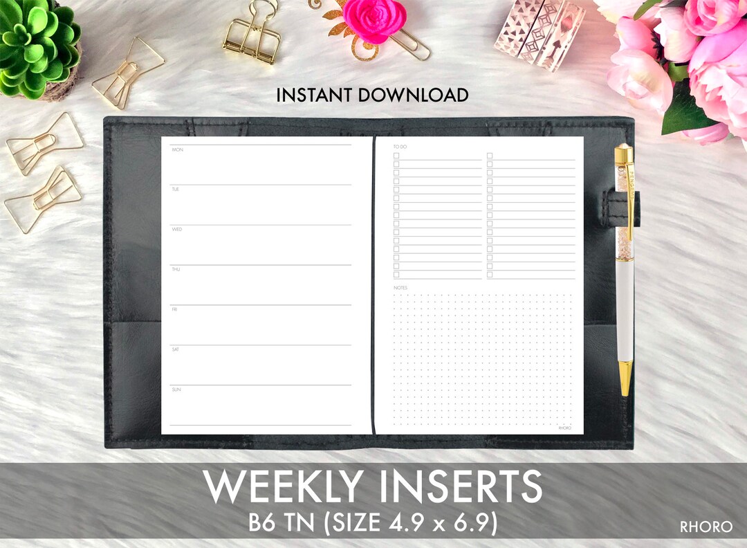 B6 Inserts Printable, B6 TN Weekly, B6 Travelers Notebook Inserts, B6 ...