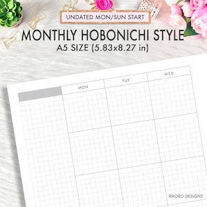 A5 Planner Inserts Printable, Hobonichi Style Bundle, Monthly Weekly ...
