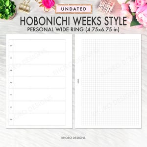 Personal Wide Inserts, Personal Wide Planner Printable Inserts, Hobonichi Weeks Weekly Printable, WO2P Personal Wide Ring, PW Printable PDF