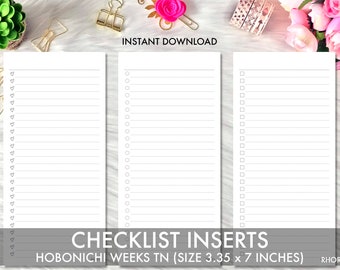 Afdrukbare bijsluiter Hobonichi Weeks, checklistbijlagen, Afdrukbare bijsluiter Hobonichi Weeks, 3 ontwerpen