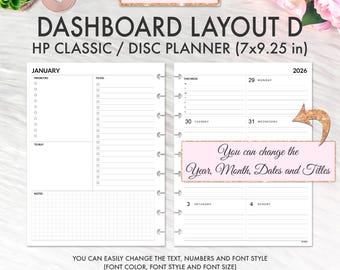 EDITABLE Dashboard Layout D CLASSIC Happy Planner Printable Insert, Dashboard Layout Weekly Undated Happy Planner Refill Printable Inserts
