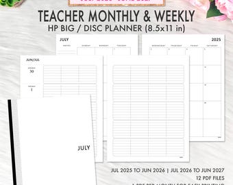Teacher Planner July 2025-2026 2027 8.5x11, Happy Planner Big Teacher Planner Printable Inserts, Teacher Binder Planner, PDF Planner Refill