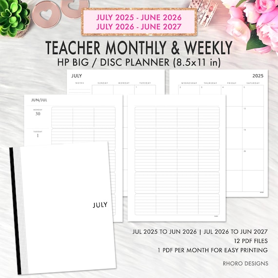 Teacher Planner July 2025-2026 2027 8.5x11, Happy Planner Big Teacher Planner Printable Inserts, Teacher Binder Planner, PDF Planner Refill
