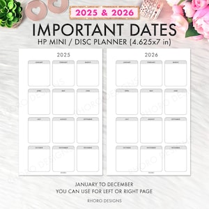MINI HAPPY PLANNER Inserts Printable, Important Dates, Happy Planner Mini Printables, Mini Happy Planner Refill Inserts Printables 2025 2026