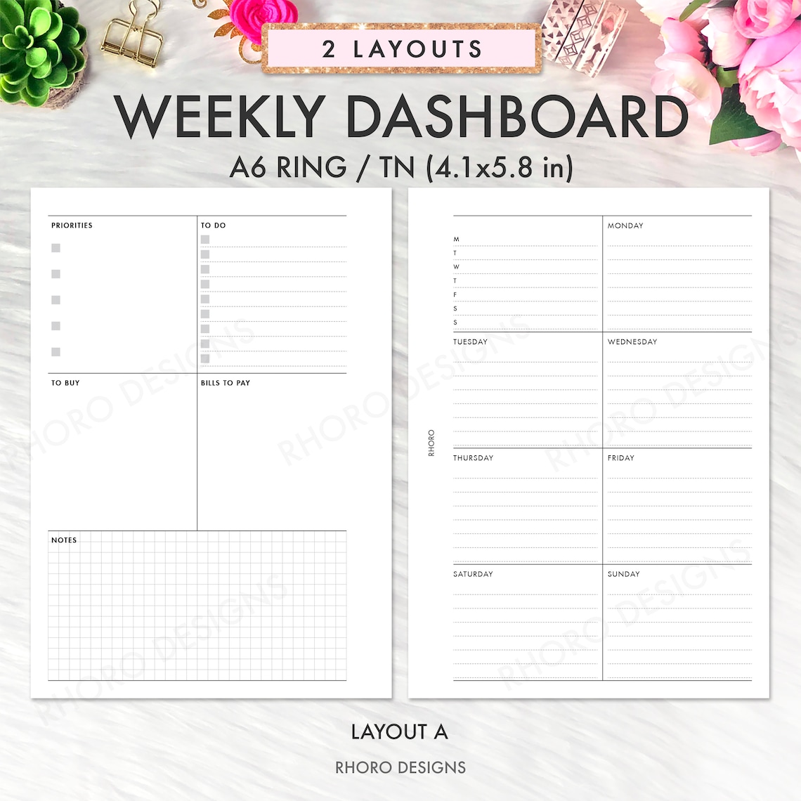 A6 Planner Inserts A6 Inserts A6 Weekly Insert Printable - Etsy